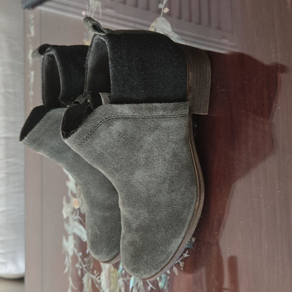 Toms Deia Charcoal and Black Suede Side Zip Ankle Boots